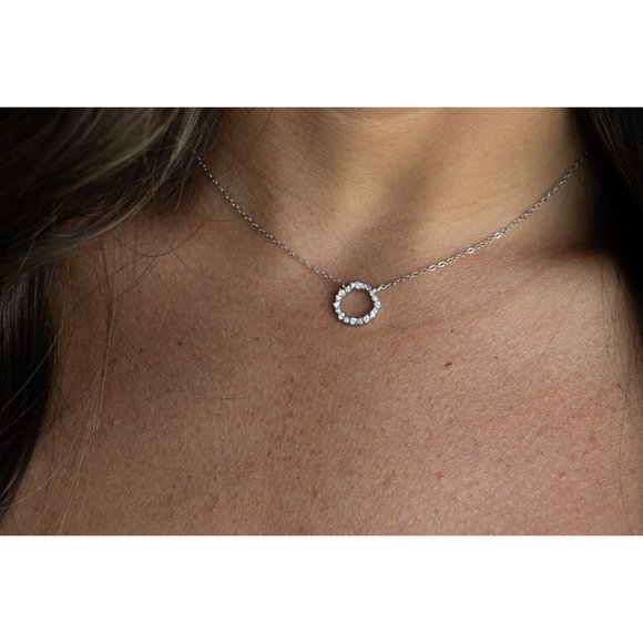 Gold Pave Circle Necklace, Silver Pave Circle Necklace - Picture 8 of 9